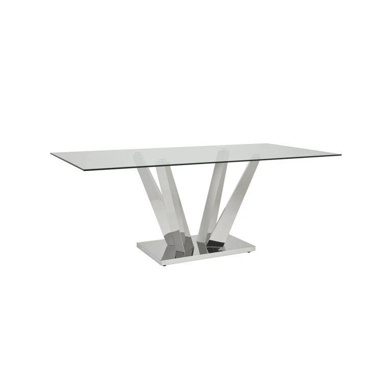 Orren Ellis Glass Top Metal Base Dining Table Wayfair 8925